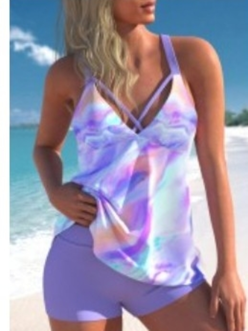 Lavender Swim Camisole with Strappy V-Neck And Boy Shorts NWOT